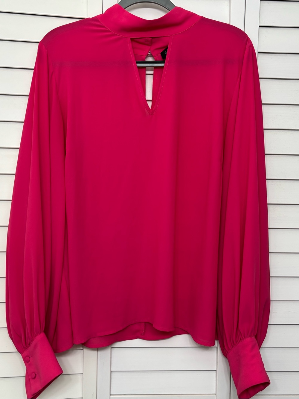 Eloquii Vibrant Fuchsia Long-Sleeve Keyhole Blouse